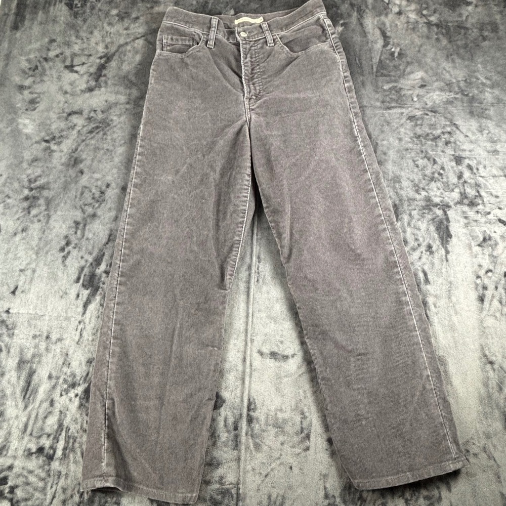 Levi Ribcage Straight Ankle Women 28 Grey Corduroy High Rise Pants 79755-0022